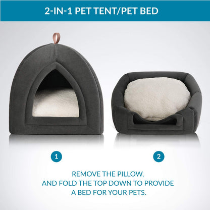 Bedsure Cat Beds for Indoor Cats - Cat Cave Bed Cat House Cat Tent with Removable Washable Cushioned Pillow, Kitten Beds Cat Hut, Small Dog Bed, Dark Grey, 15 Inches