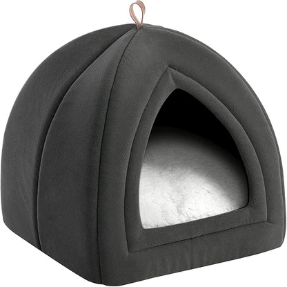 Bedsure Cat Beds for Indoor Cats - Cat Cave Bed Cat House Cat Tent with Removable Washable Cushioned Pillow, Kitten Beds Cat Hut, Small Dog Bed, Dark Grey, 15 Inches